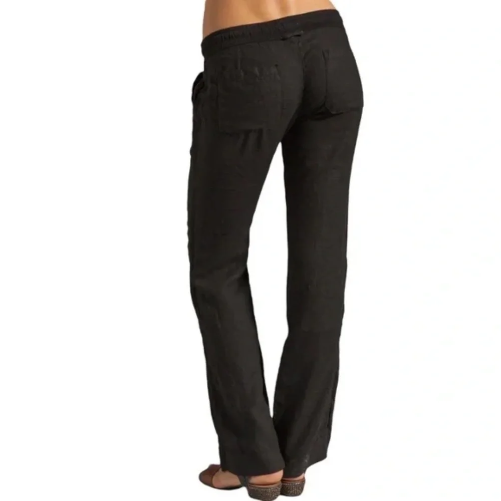 James Perse Black Linen Pull-On Pants Elastic Waist XL